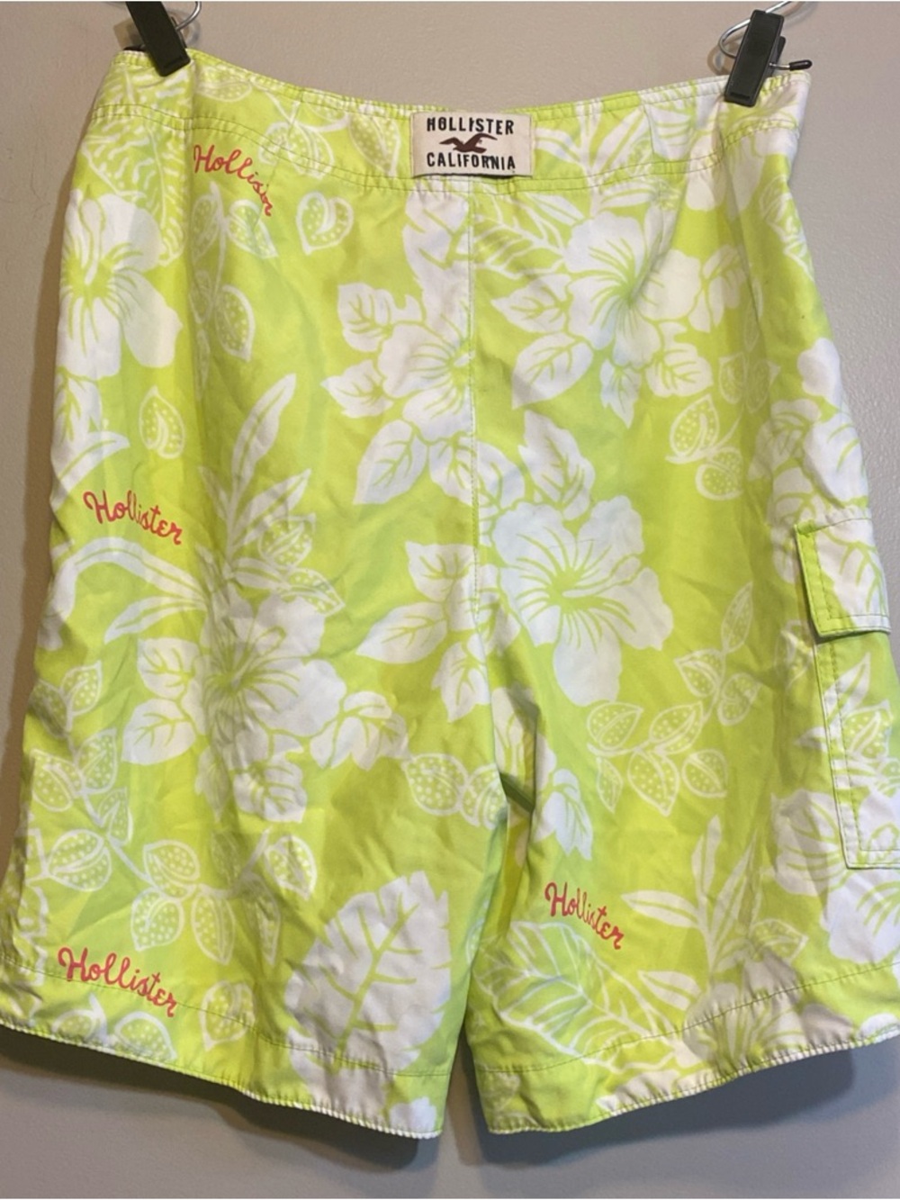 HOLLISTER‎ men’s M neon green pink Swim Board Shorts Hawaiian Surf